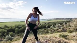 A man fucked a girl in nature during her training session outdoors