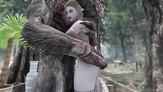 A dark elf is getting fucked by a troll in this hot Skyrim mod