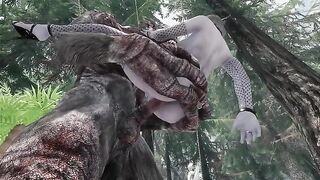 A dark elf is getting fucked by a troll in this hot Skyrim mod
