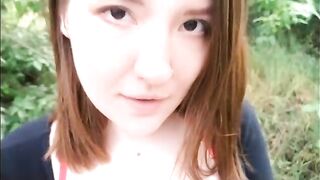 An Asian girl is getting fucked outdoors by the first comer