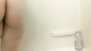 Shower with soap and a huge dildo for excitement