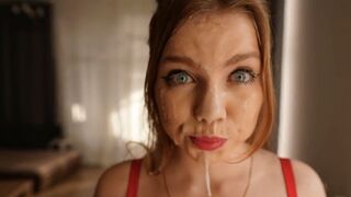 My stepsister interrupted my game, so I made a record cumshot on her face