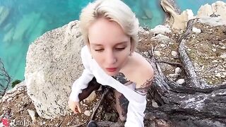 Girl passionately sucks the cock of her ex-boyfriend on the beach