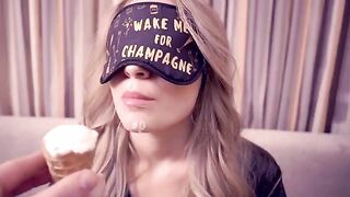 The pretty babe Dozza got lost and received a cumshot in her mouth