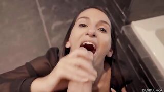 An extra small brunette got banged by a big cock on cam