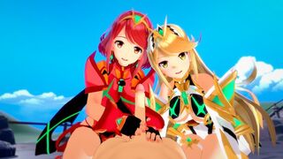 Pyra and Mythra enjoy a threesome in this Xenoblade hentai