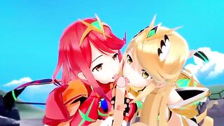 Pyra and Mythra enjoy a threesome in this Xenoblade hentai