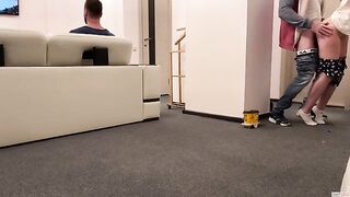 The delivery guy came to the house and was asked to cum on the wife's mouth
