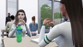 The student seduces her teacher to come in through the door