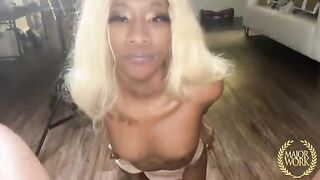 Miniature stallion gets his long cock hammered by a gorgeous ebony hottie