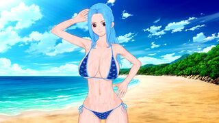 A busty woman named Vivi is having fun on the beach in this explicit animated scene