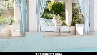 Skinny teen Lola Fae does yoga in bikini and gets fucked by older dude