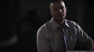 Shady reporter fucked Evelyn Claire in the office, showcasing her devious charm