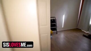 Hot step sister interrupted during her naughty show