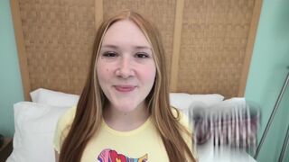 Redhead teen with freckles and red pubic hair gets fucked during casting