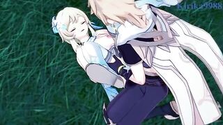 Aether and Futa Lumine fucked Paimon in the meadow at night - Genshin Impact Hentai