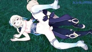 Aether and Futa Lumine fucked Paimon in the meadow at night - Genshin Impact Hentai