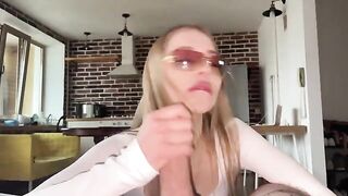 Nice babe has sex with her boyfriend and gets cum on her glasses