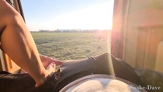 Outdoor sex of a young couple right in their car camper on the road