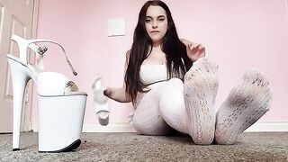 Dirty white tights and pleaser foot worship with exclusive content
