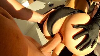 A girl is begging to be taken hard in the ass by her lover