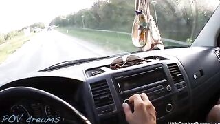 A cute chick hitchhiked and got a ride from a guy who agreed to take her far
