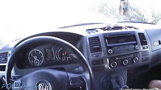 A cute chick hitchhiked and got a ride from a guy who agreed to take her far