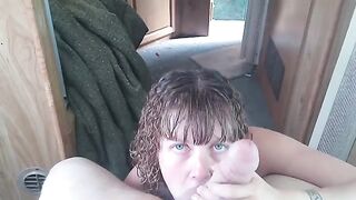 Lavender Joy, insatiable slut, swallows cum from huge cock