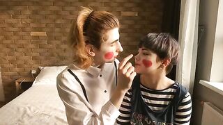 A hot couple has a sexy mime show in their bedroom