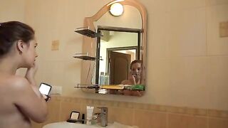 Mature MILF with big tits fucks herself early in the morning