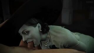 Lady Dimitrescu sucking cock with her deepthroat in an Overwatch scene