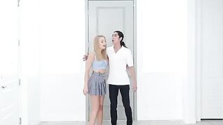 Skinny blonde Madison Summers in passionate kitchen sex action