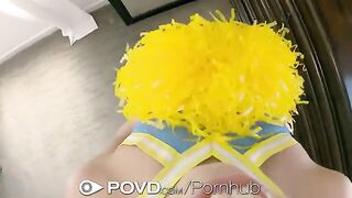 Cheerleader fucks like a slut in POV, ending with a facial explosion