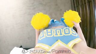 Cheerleader fucks like a slut in POV, ending with a facial explosion
