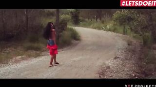 Petite brunette Alexa Tomas pisses in the street before giving a blowjob, showcasing her daring side