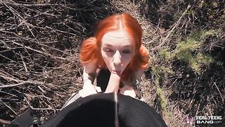 Ginger teen Madi Collins flashes her tiny 32A tits in the car before getting banged hard