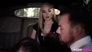 The driver got screwed in a steamy threesome with two busty beauties