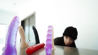 I get fucked in both holes with the neighbor's dildos until I squirt