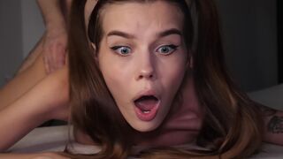 Petite brunette teen gets her asshole gapped by a huge cock