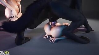 A couple of delicious girls are having fun with a werewolf | Big Cock Monster | 3D Porn Wild Life