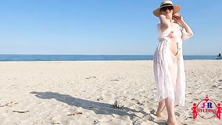 First time posing nude and fucking on a public beach, it was an unforgettable thrill!