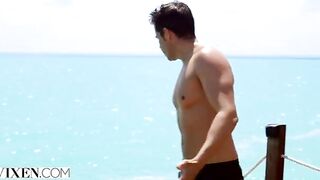 Petite brunette Gianna Dior fucked on the beach