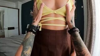 The pretty woman passionately sucks cock and swallows cum, bringing intense pleasure