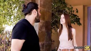 A slender ginger girl gets intimate with a handsome man after a quarrel