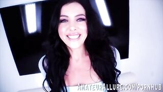 Theodora Day, sexy brunette with blue eyes, delivers intense oral action
