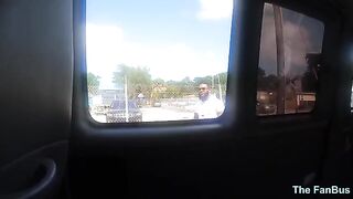 Queen Rogue's huge ass shakes on the fan bus with intense action