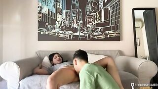 My stepsister and I stayed at home alone, so we had sex on the sofa