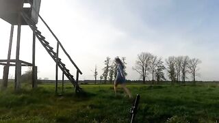 A girl was rewarded with cum in her mouth for helping out in the forest