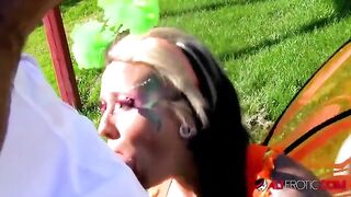 Hot cosplay with tattooed Lily Fatale outdoors, hardcore and amazing