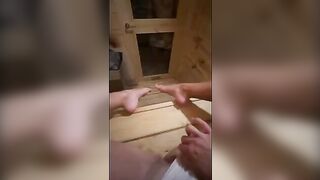 The guy masturbates in sauna and gets fucked by a hot babe
